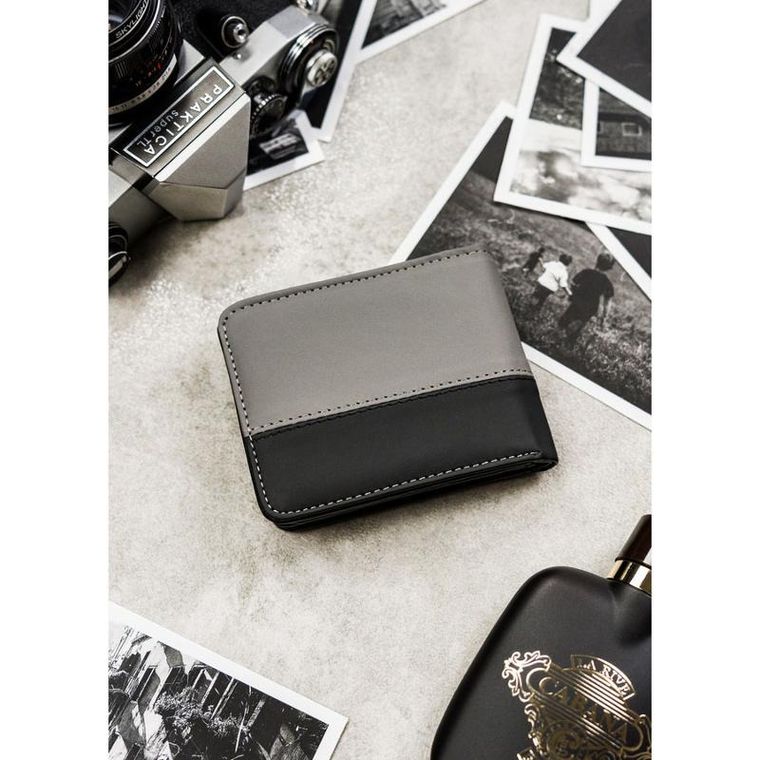 Portfel, czarno-szary, skóra ekologiczna, Peterson