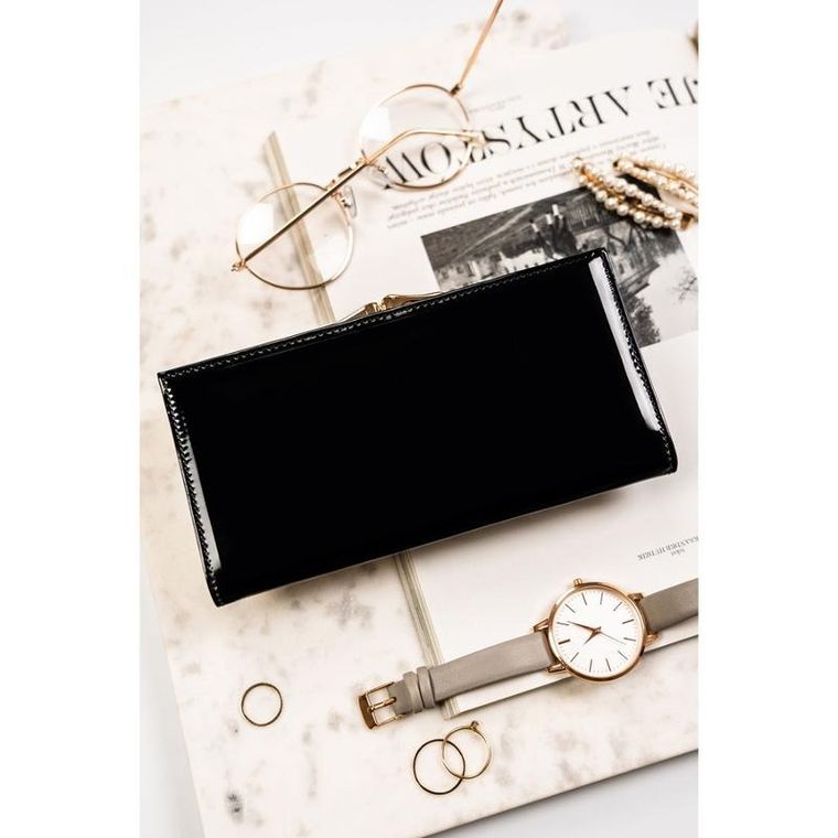 Portfel, czarno-złoty, skórzany, Petereson