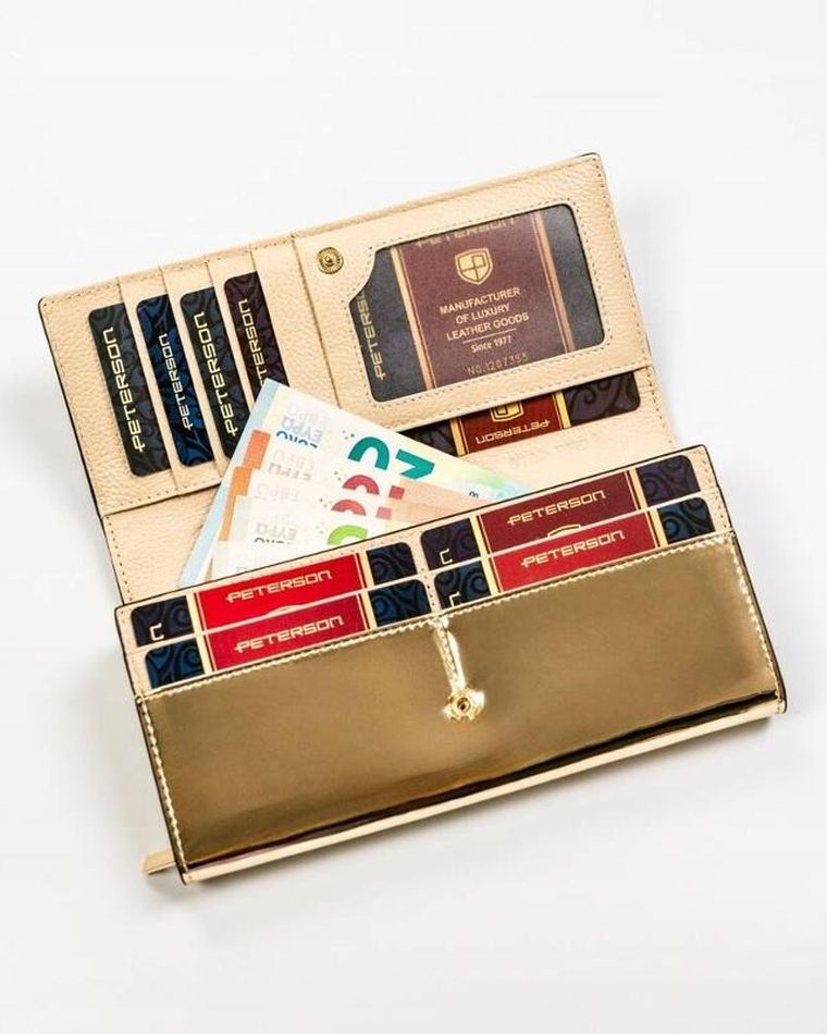 Portfel, czarno-złoty, skórzany, Peterson
