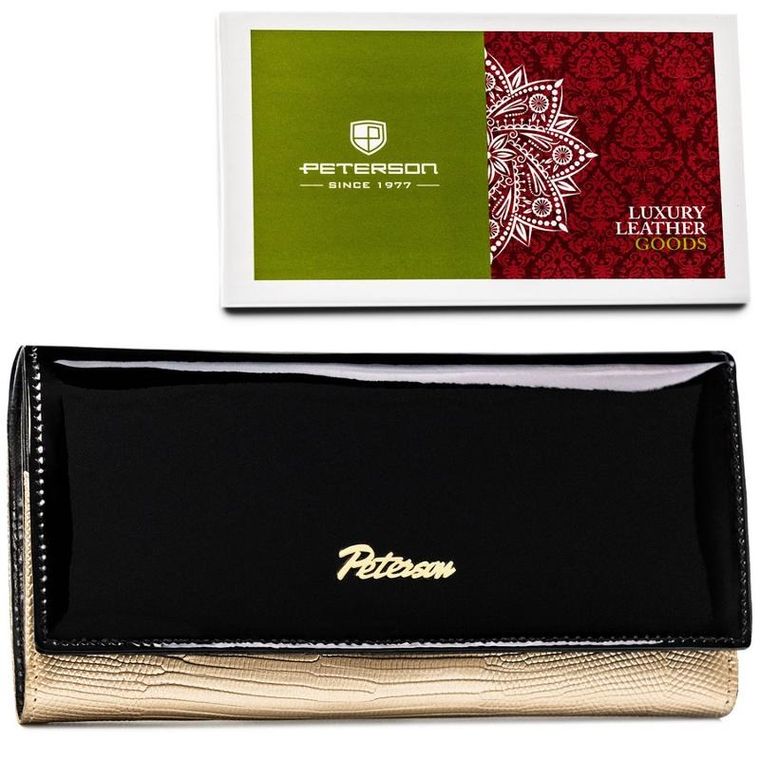 Portfel, czarno-złoty, skórzany, Peterson