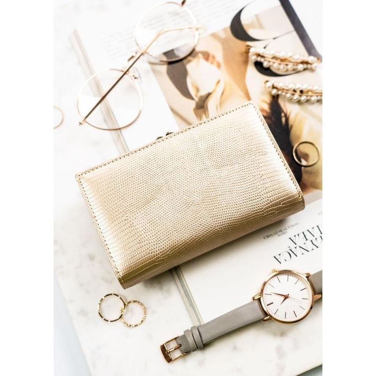 Portfel, czarno-złoty, skórzany, RFID, Petereson