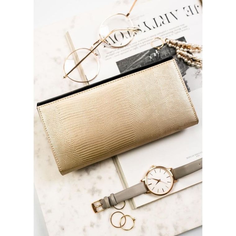 Portfel, czarno-złoty, skórzany, RFID, Petereson