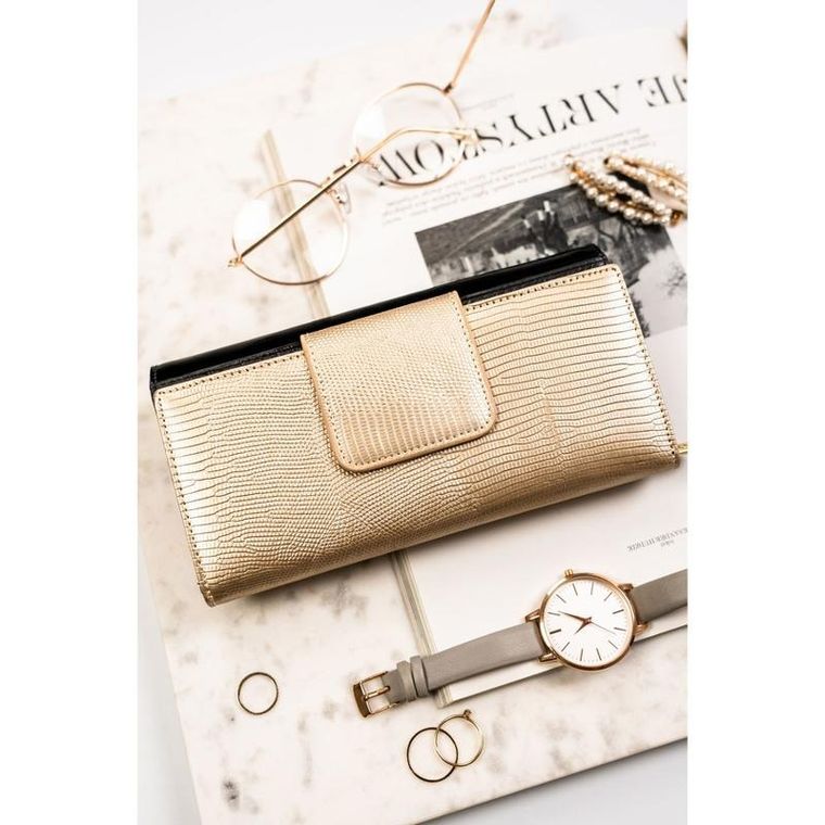 Portfel, czarno-złoty, skórzany, RFID, Peterson