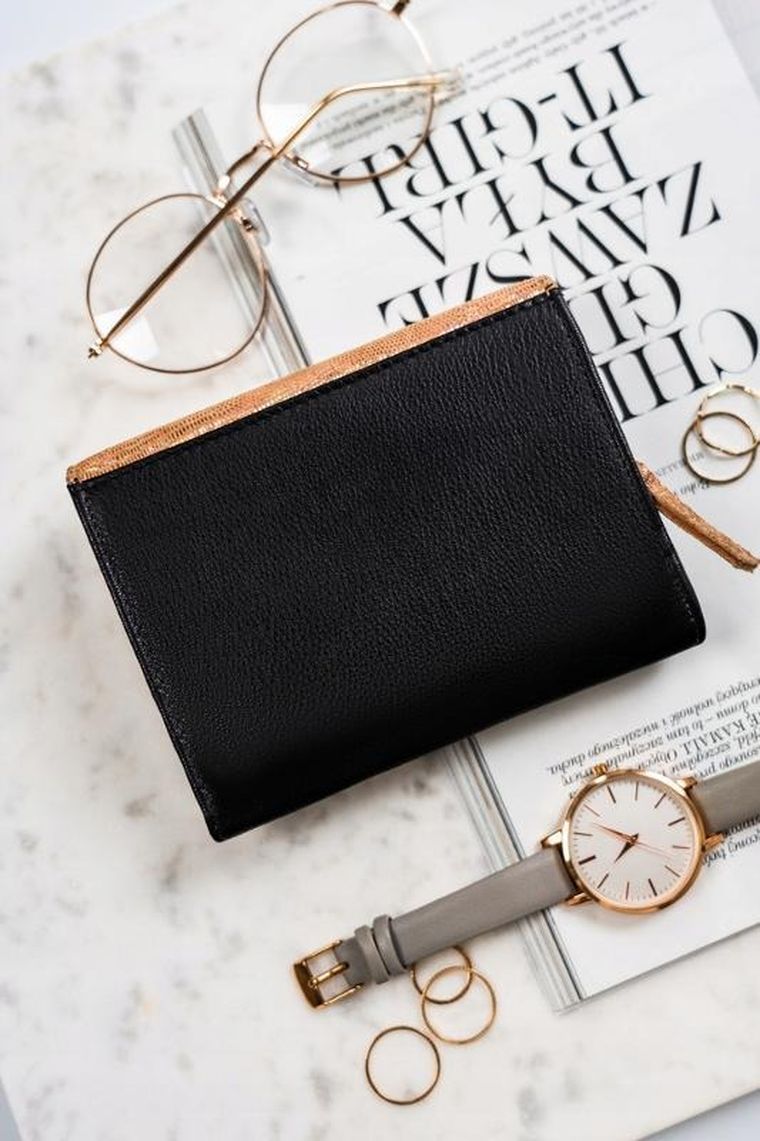 Portfel, czarno-złoty, skórzany, Rovicky