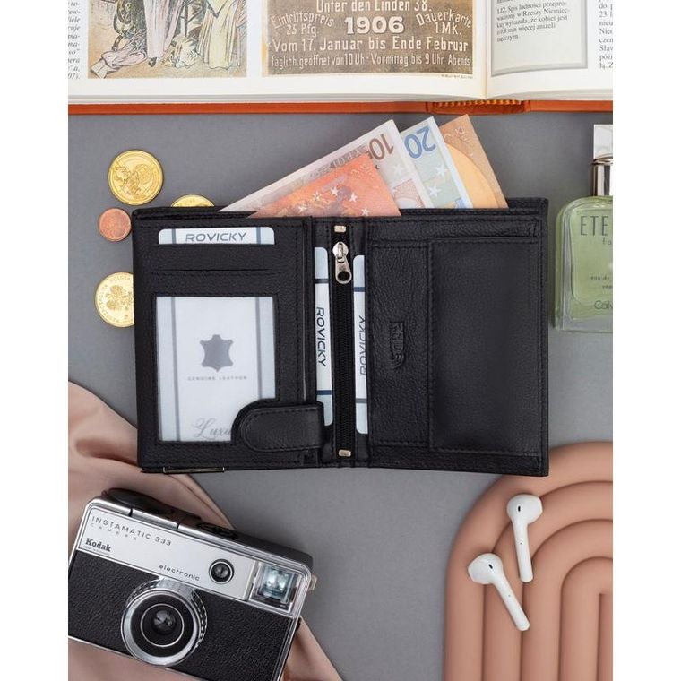 Portfel, czarny, skórzany, 4U Cavaldi