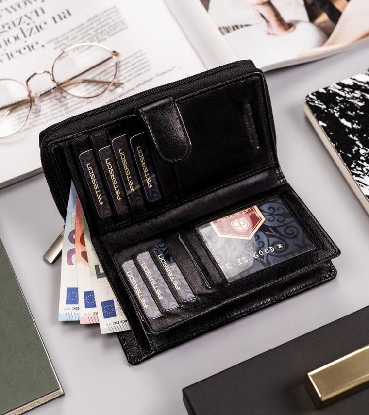 Portfel, czarny, skórzany, Peterson