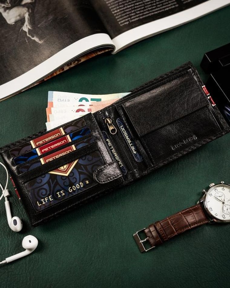 Portfel, czarny, skórzany, Peterson