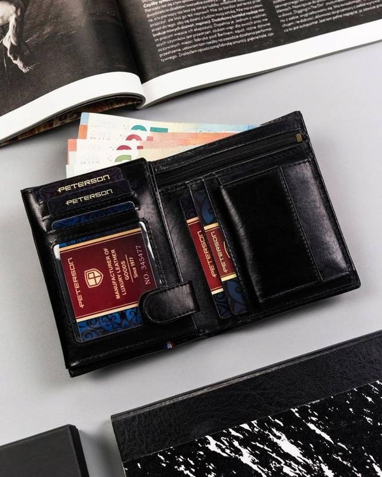 Portfel, czarny, skórzany, Peterson