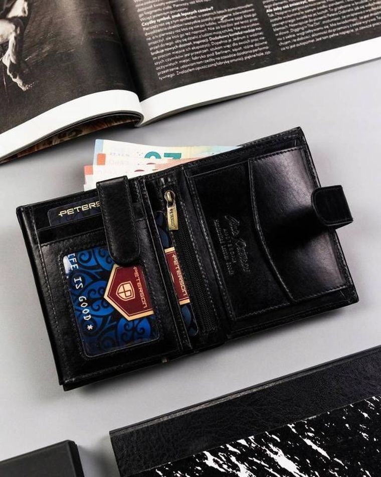 Portfel, czarny, skórzany, Peterson