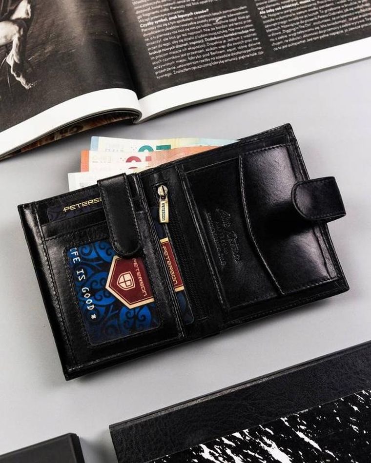Portfel, czarny, skórzany, Peterson