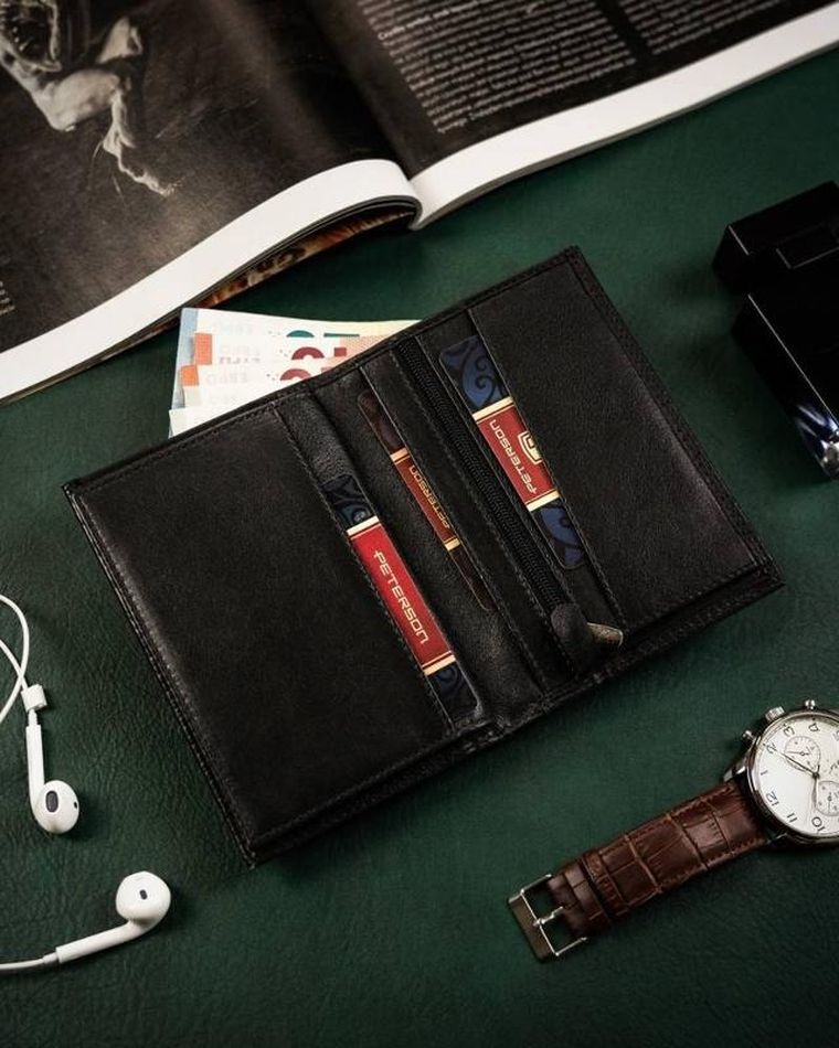 Portfel, czarny, skórzany, Peterson