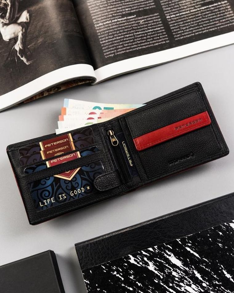 Portfel, czarny, skórzany, Peterson
