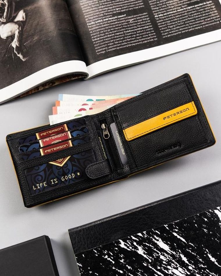 Portfel, czarny, skórzany, Peterson