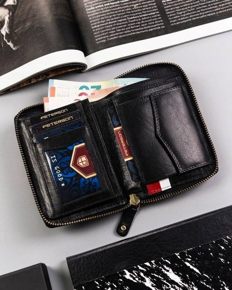Portfel, czarny, skórzany, Peterson