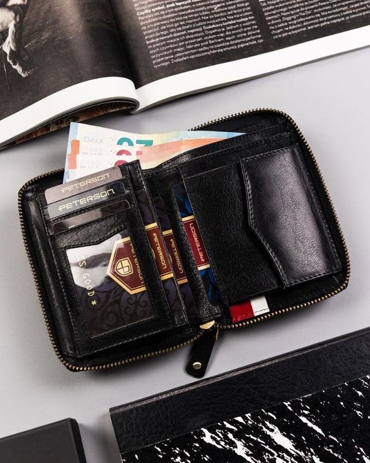 Portfel, czarny, skórzany, Peterson