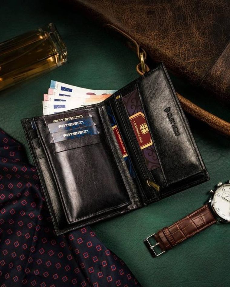 Portfel, czarny, skórzany, Peterson