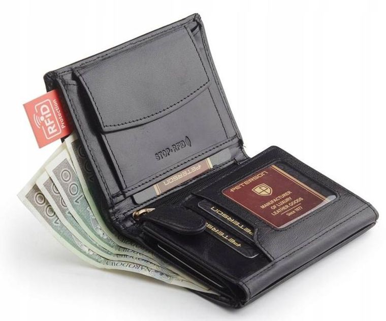 Portfel, czarny, skórzany, Peterson