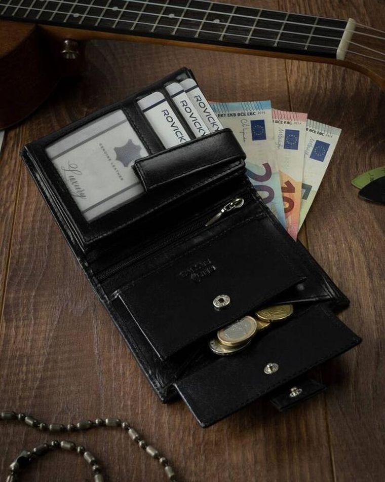 Portfel, czarny, skórzany, RFID, Cavaldi