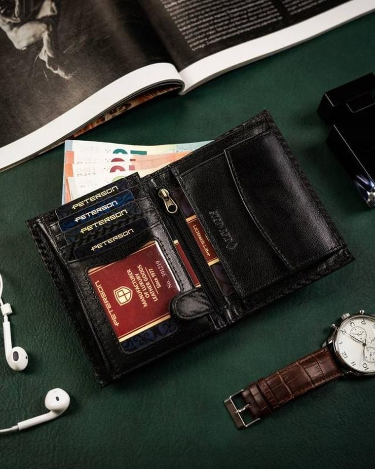 Portfel, czarny, skórzany, RFID, Peterson