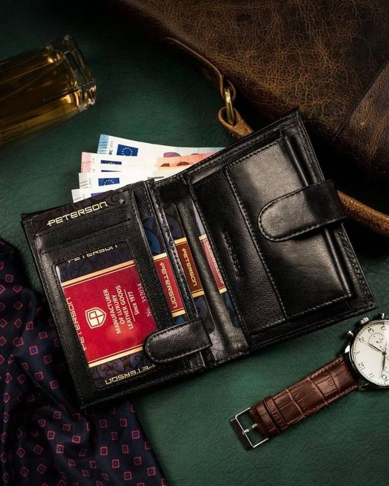 Portfel, czarny, skórzany, RFID, Peterson