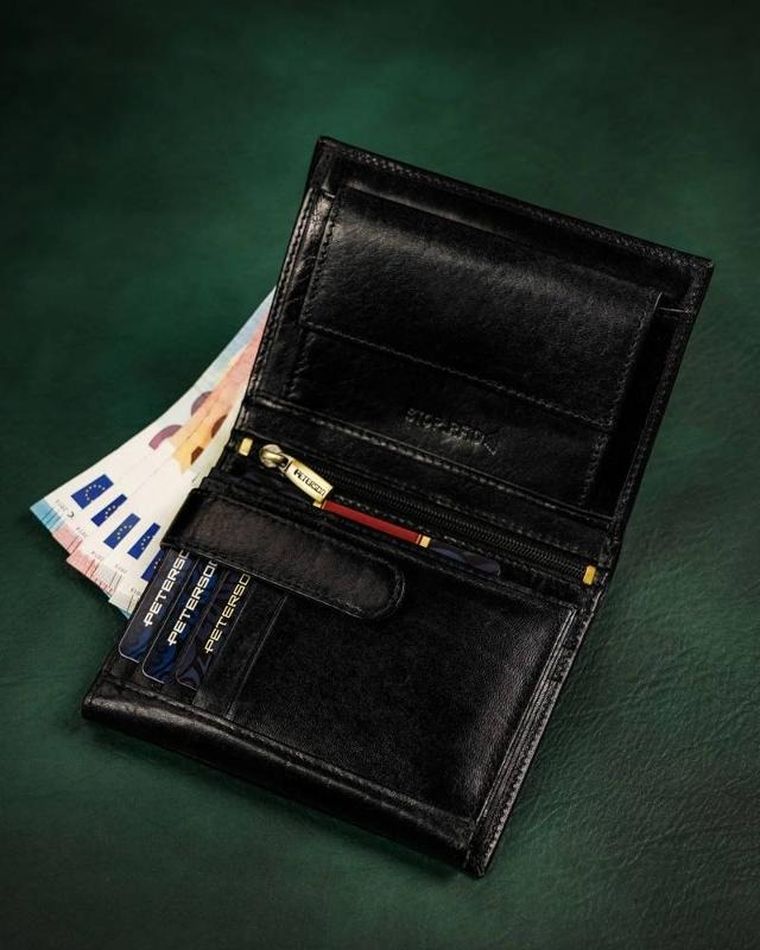 Portfel, czarny, skórzany, RFID, Peterson