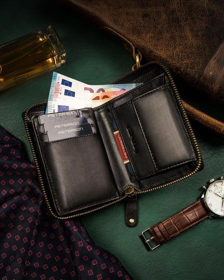 Portfel, czarny, skórzany, RFID, Peterson