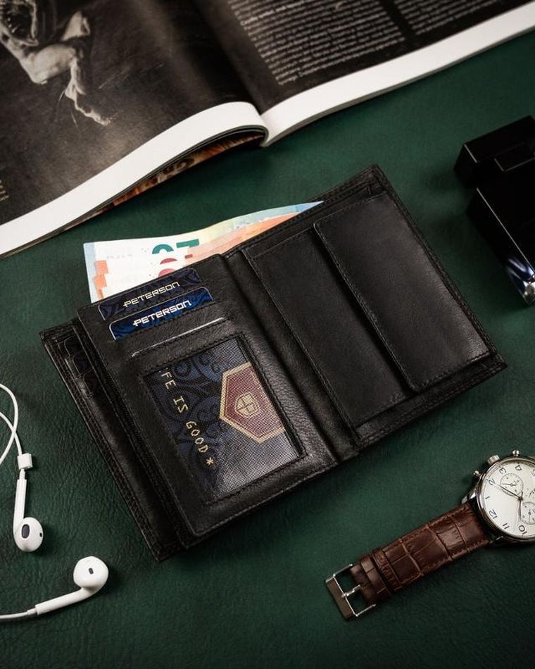 Portfel, czarny, skórzany, RFID, Peterson