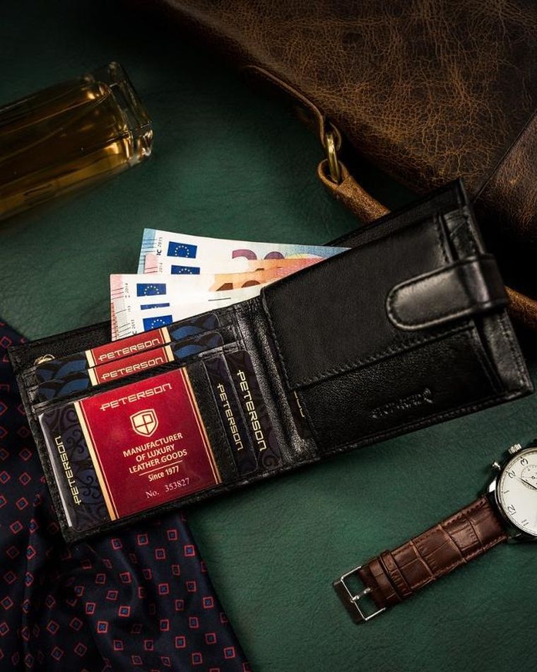 Portfel, czarny, skórzany, RFID, Peterson