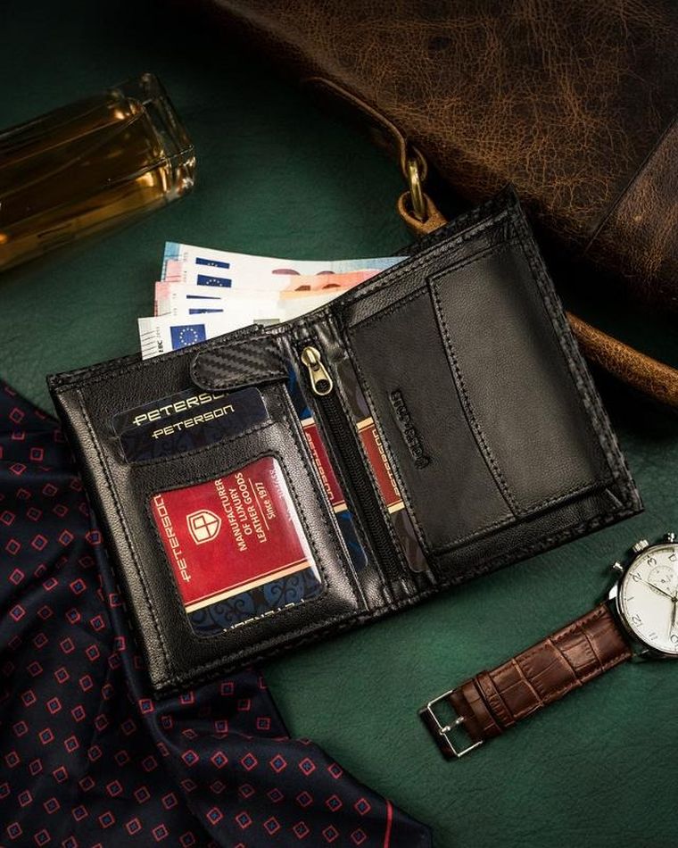 Portfel, czarny, skórzany, RFID, Peterson