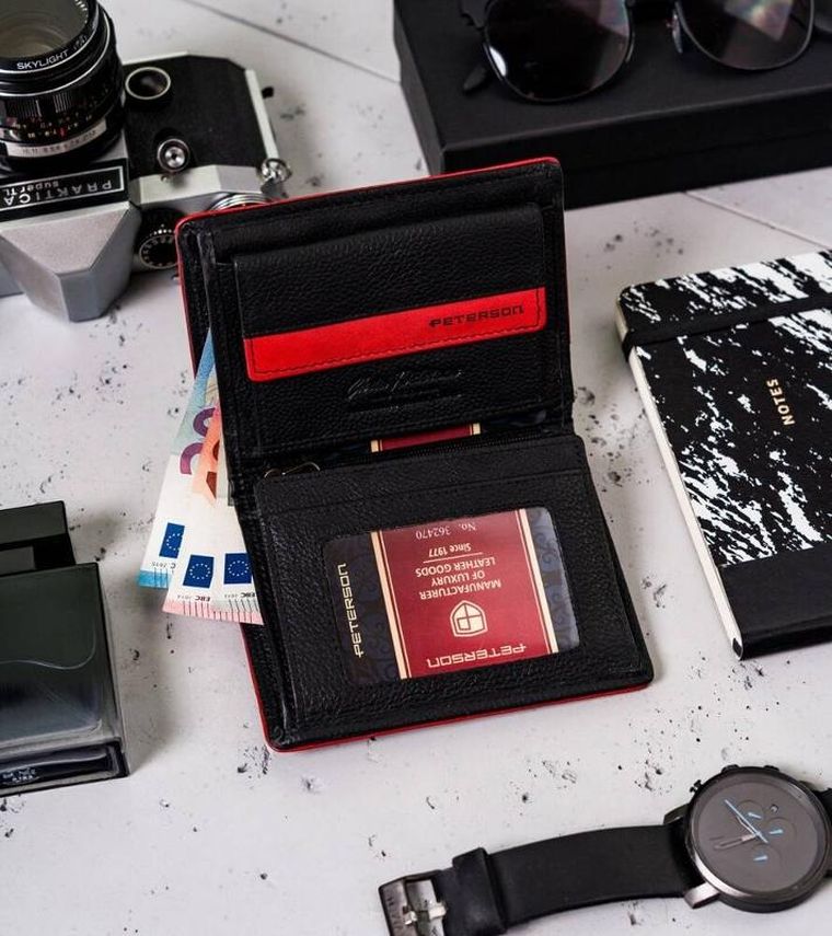 Portfel, czarny, skórzany, RFID, Peterson