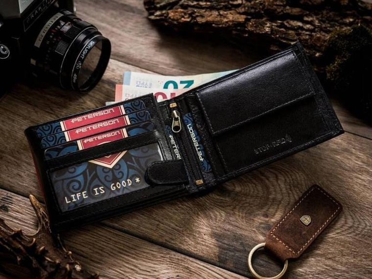 Portfel, czarny, skórzany, RFID, Peterson