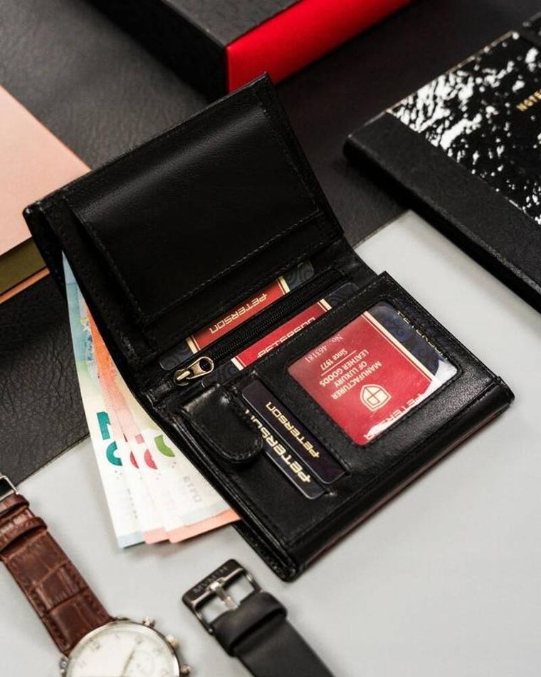 Portfel, czarny, skórzany, RFID, Peterson