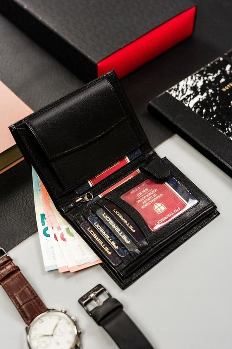 Portfel, czarny, skórzany, RFID, Peterson