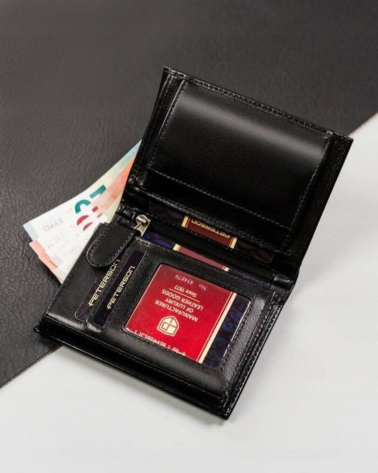 Portfel, czarny, skórzany, RFID, Peterson