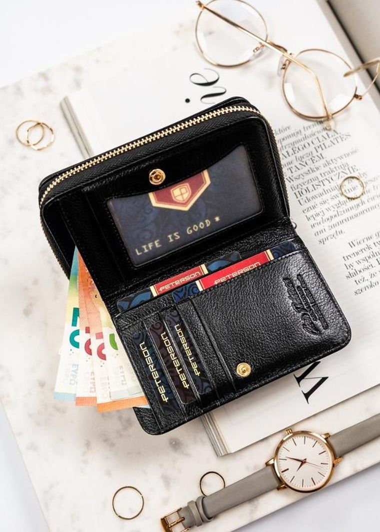 Portfel, czarny, skórzany, RFID, Peterson