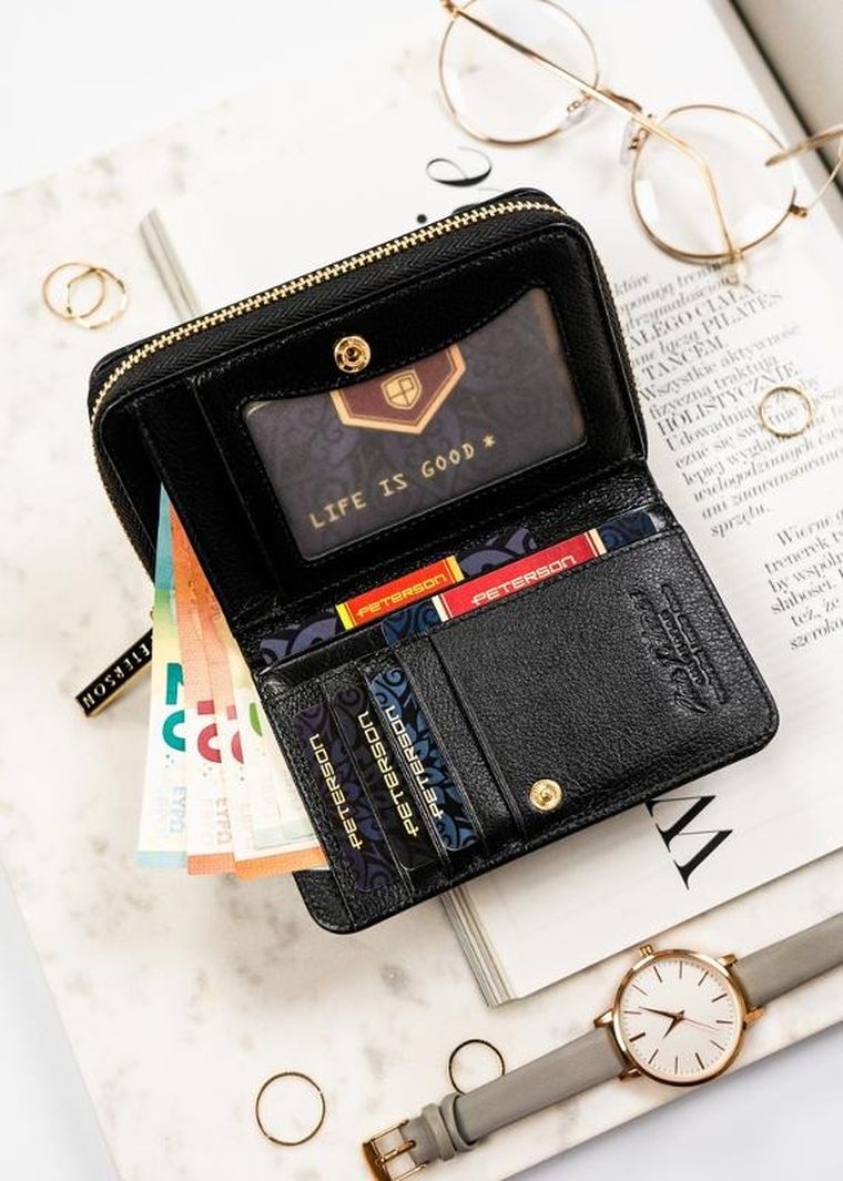 Portfel, czarny, skórzany, RFID, Peterson