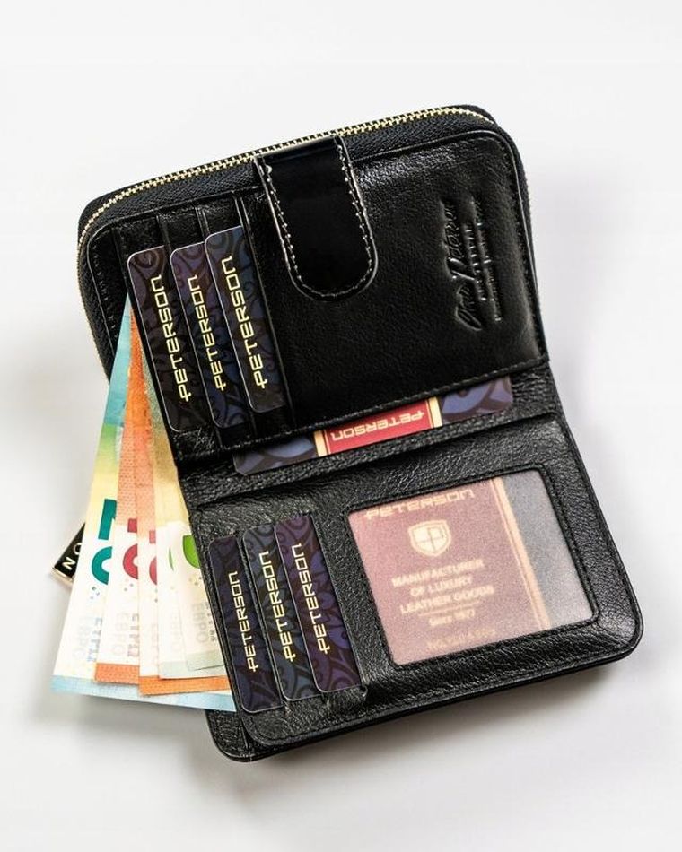 Portfel, czarny, skórzany, RFID, Peterson