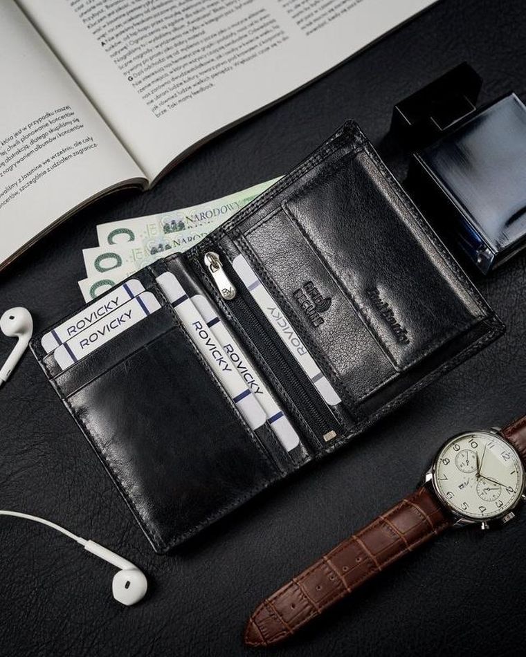 Portfel, czarny, skórzany, RFID, Rovicky