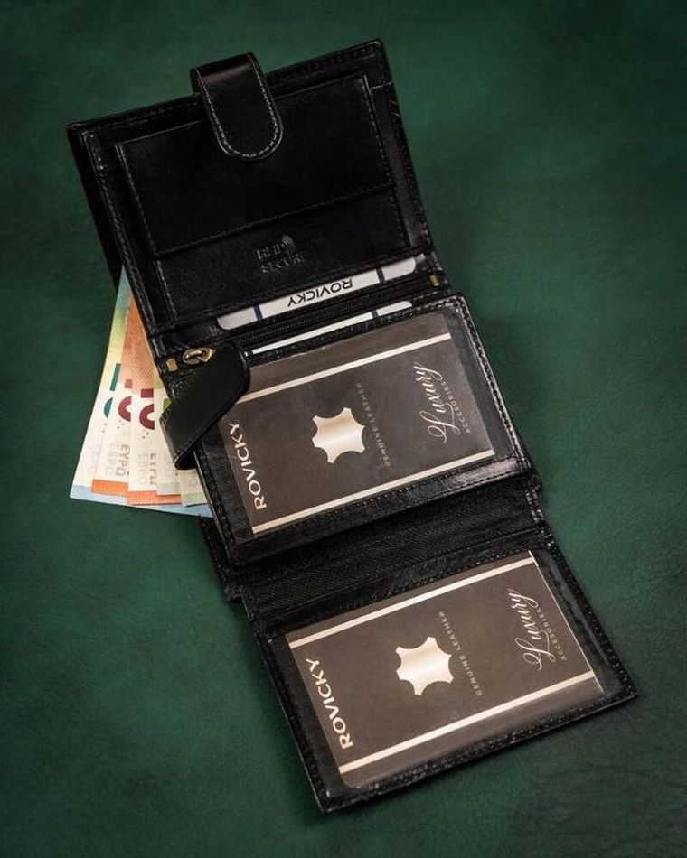 Portfel, czarny, skórzany, RFID, Rovicky