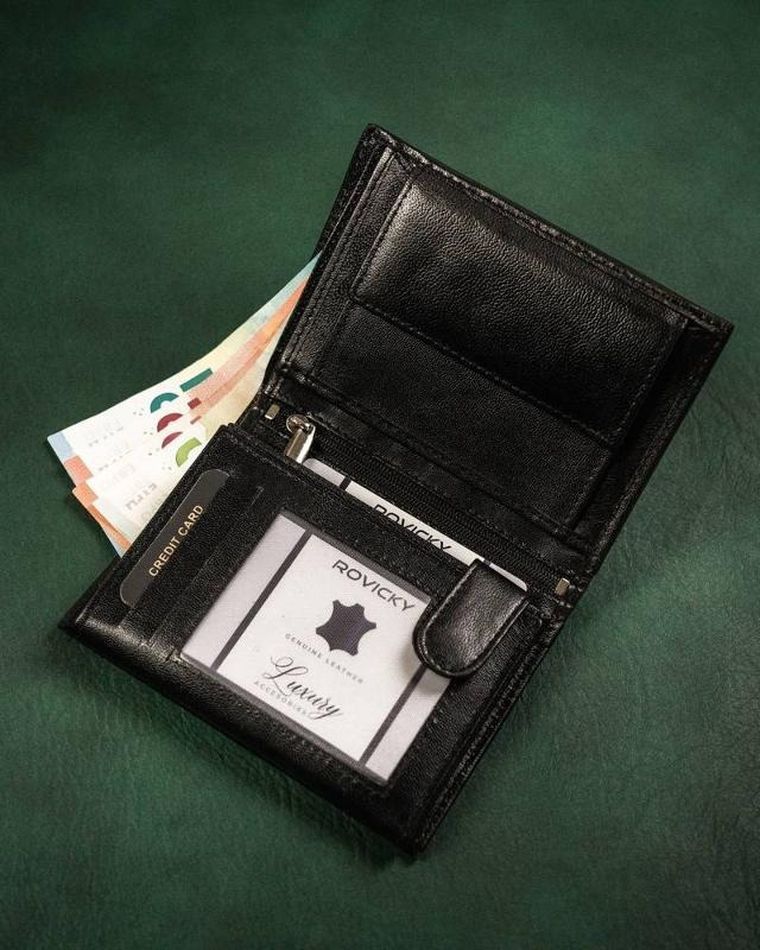 Portfel, czarny, skórzany, RFID, Rovicky