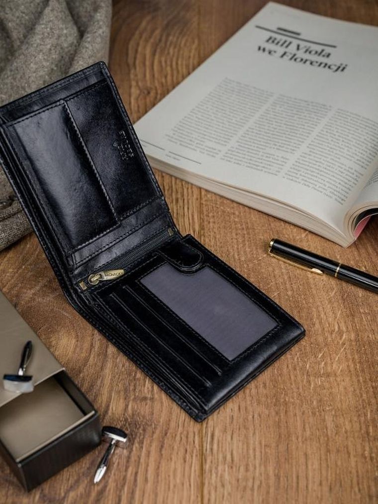 Portfel, czarny, skórzany, RFID, Rovicky