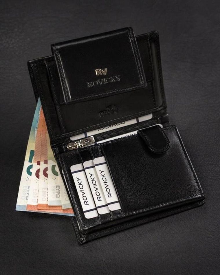 Portfel, czarny, skórzany, RFID, Rovicky