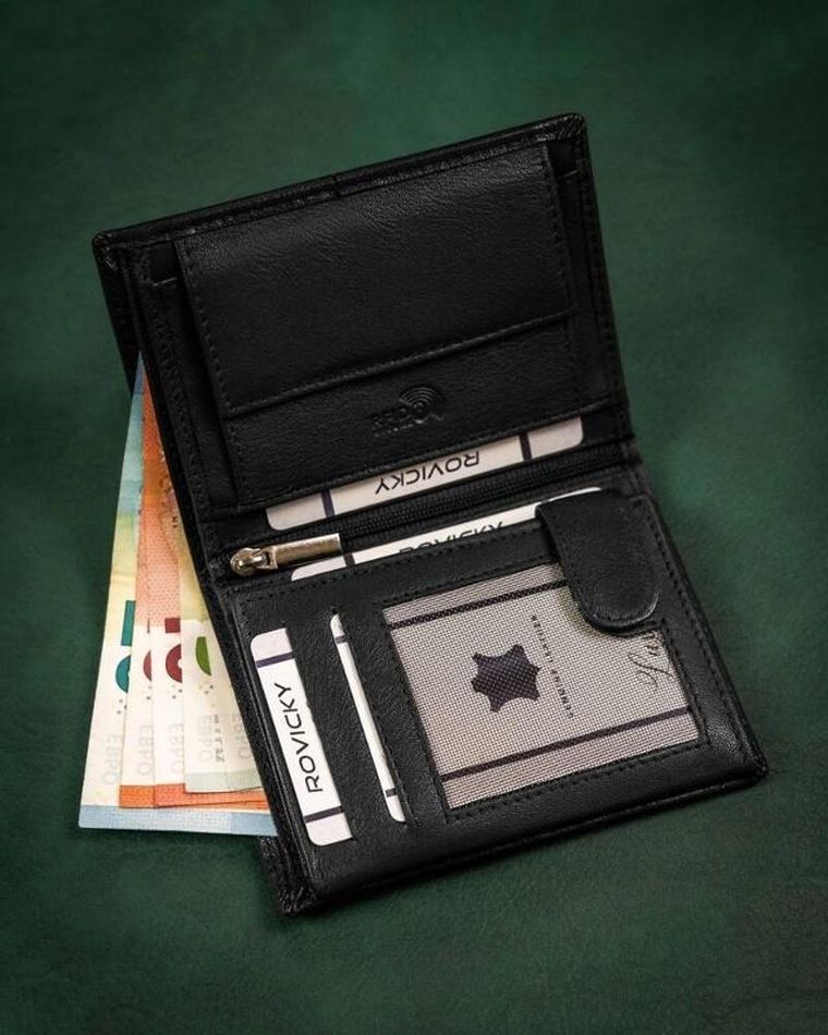 Portfel, czarny, skórzany, RFID, Rovicky