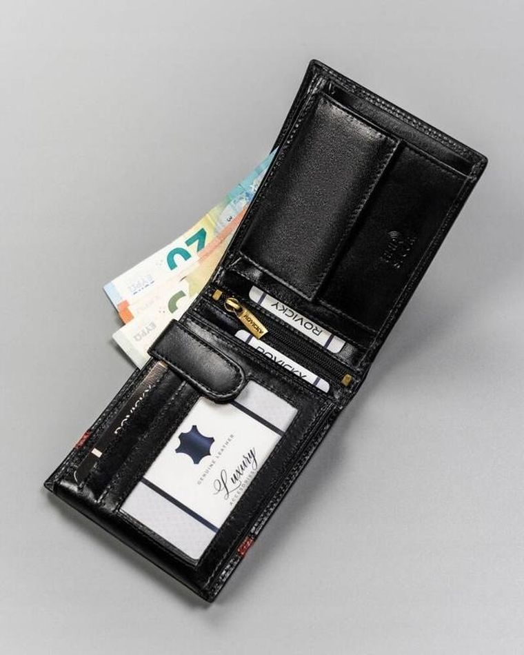 Portfel, czarny, skórzany, RFID, Rovicky