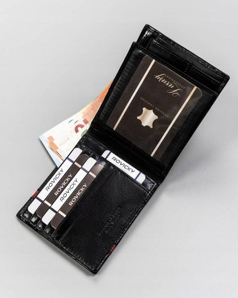 Portfel, czarny, skórzany, RFID, Rovicky