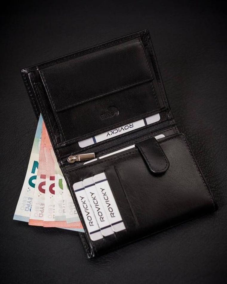 Portfel, czarny, skórzany, RFID, Rovicky