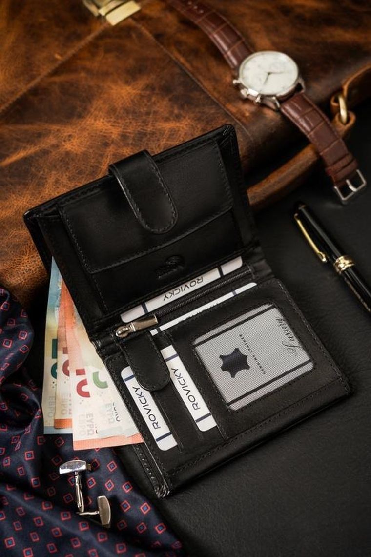 Portfel, czarny, skórzany, RFID, Rovicky