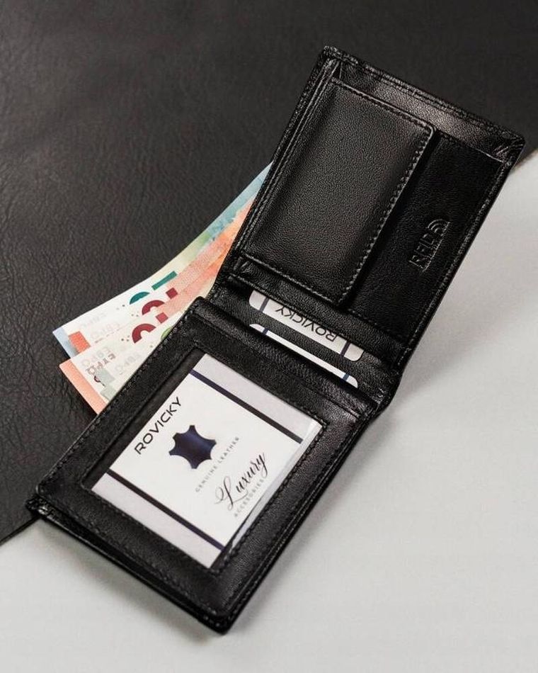 Portfel, czarny, skórzany, RFID, Rovicky