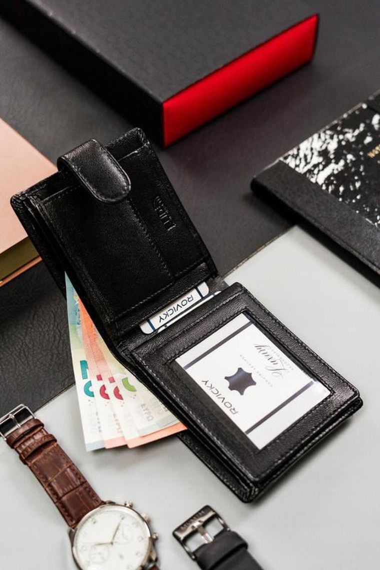 Portfel, czarny, skórzany, RFID, Rovicky