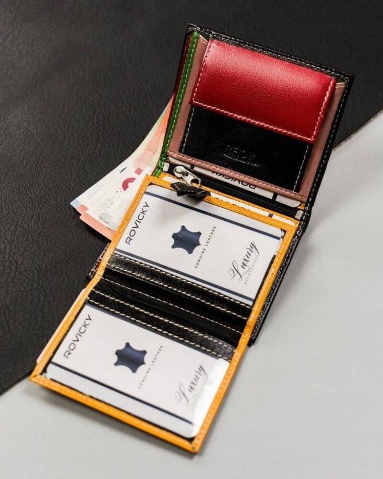 Portfel, czarny, skórzany, RFID, Rovicky